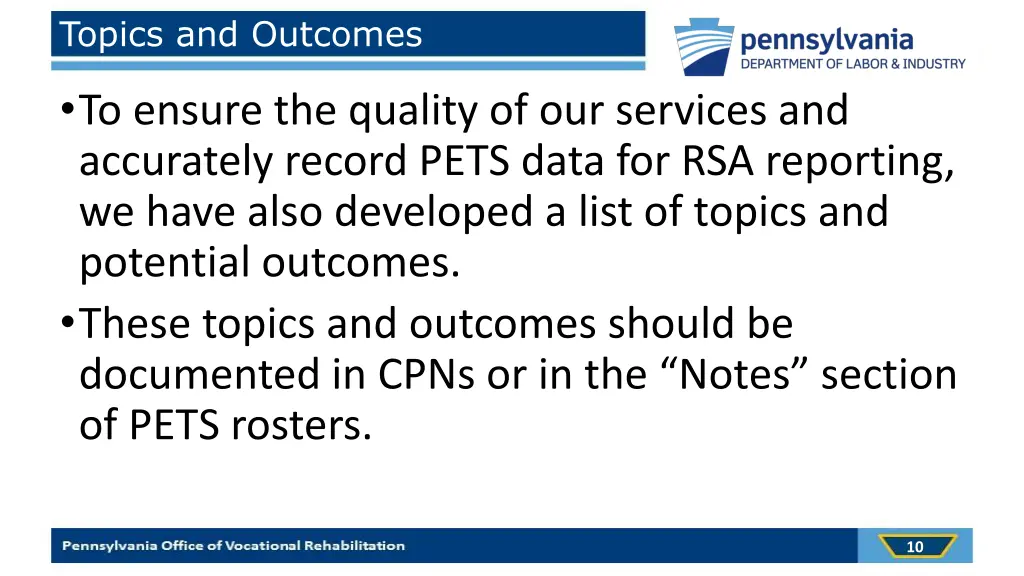 topics and outcomes