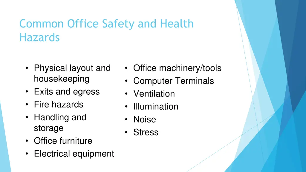common office safety and health hazards