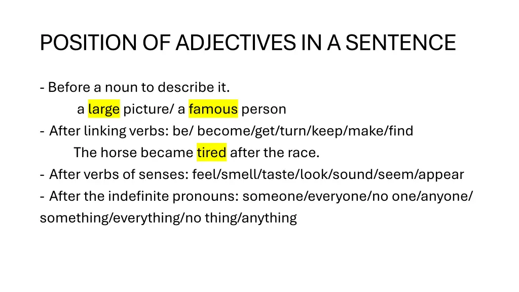 position of adjectives in a sentence