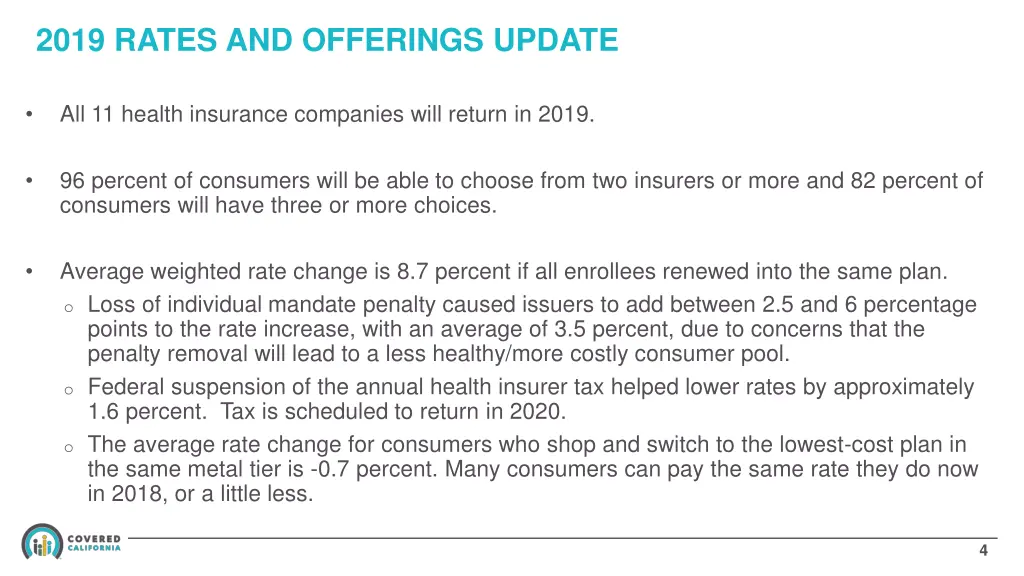 2019 rates and offerings update