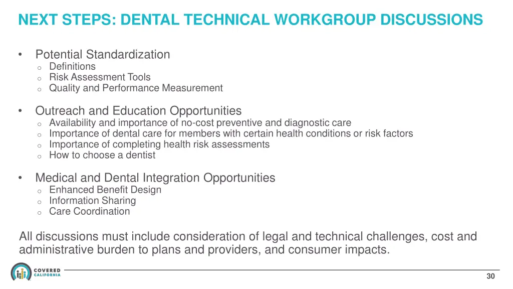next steps dental technical workgroup discussions