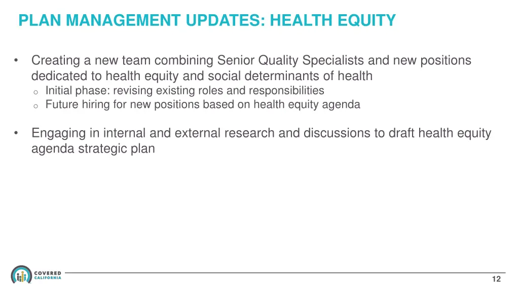 plan management updates health equity