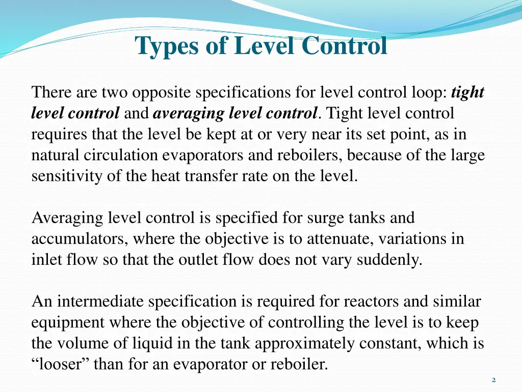 types of level control