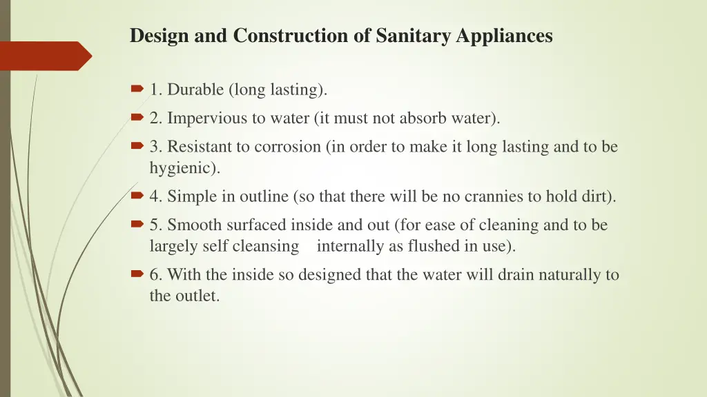 design and construction of sanitary appliances