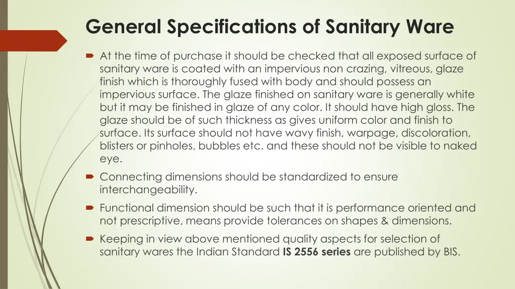 general specifications of sanitary ware