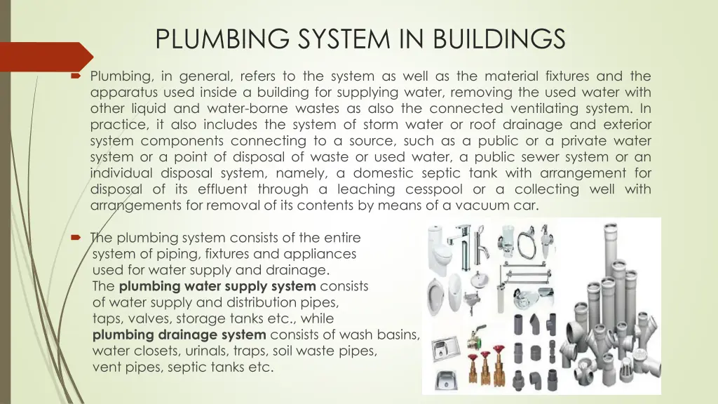 plumbing system in buildings