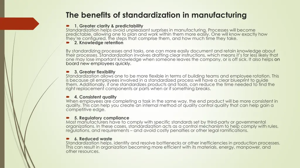 the benefits of standardization in manufacturing