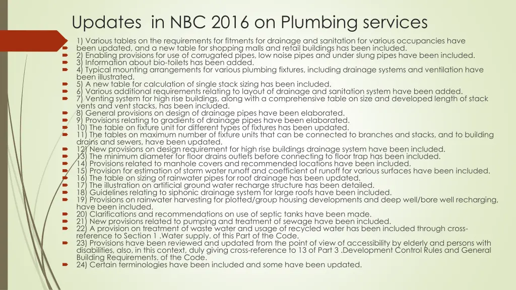 updates in nbc 2016 on plumbing services