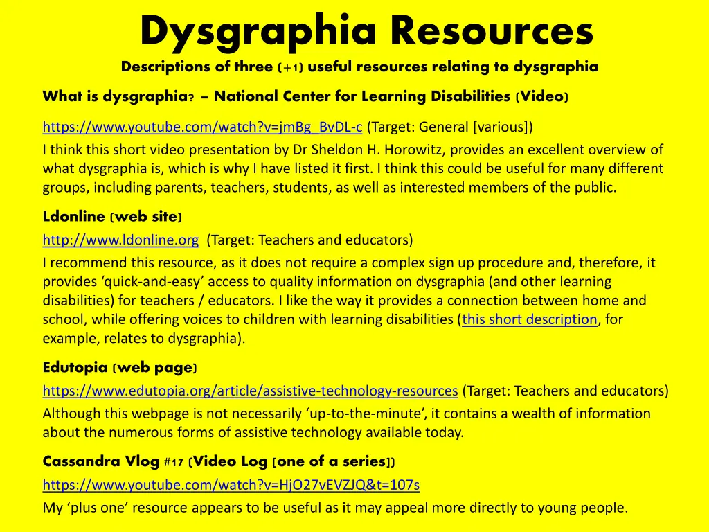 dysgraphia resources descriptions of three