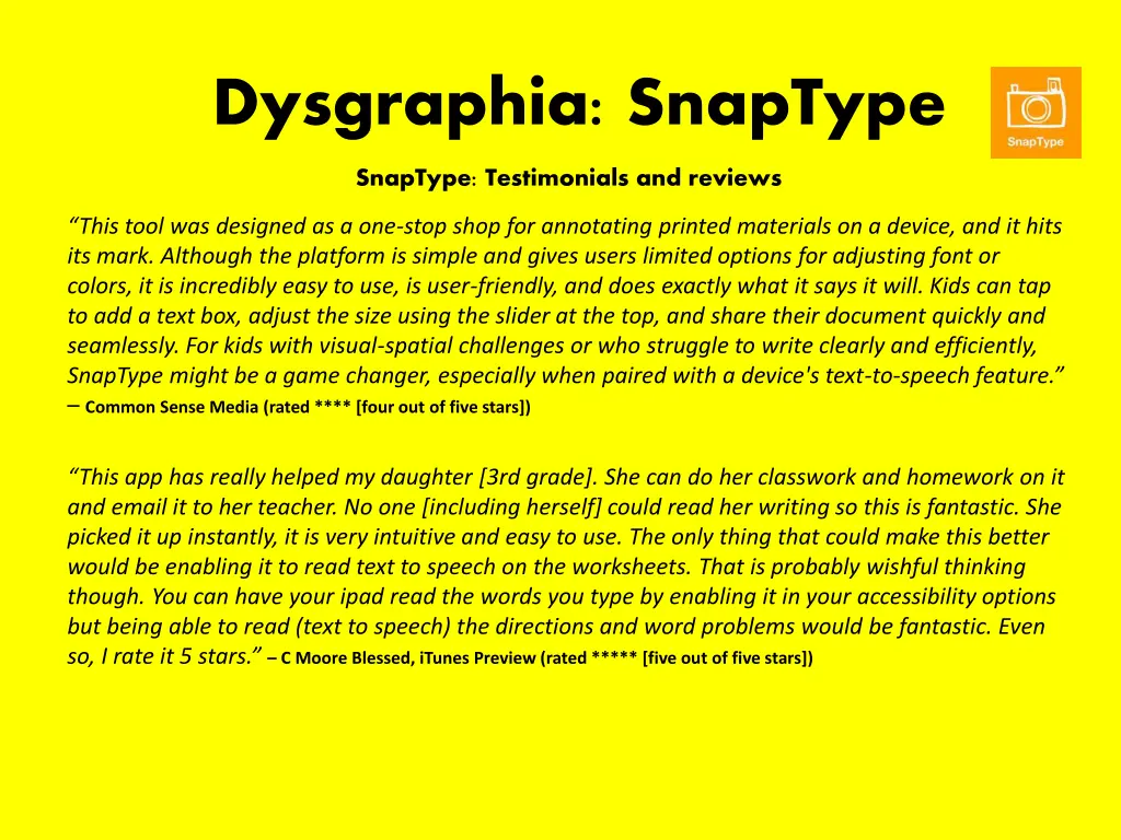 dysgraphia snaptype 1