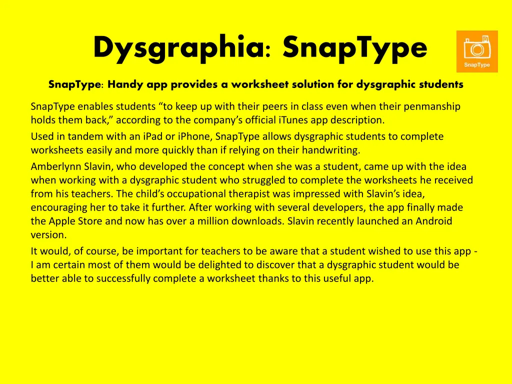 dysgraphia snaptype