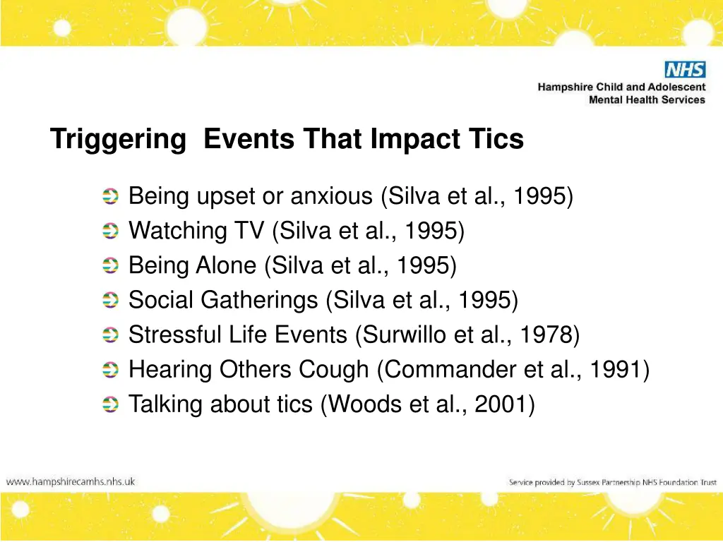 triggering events that impact tics