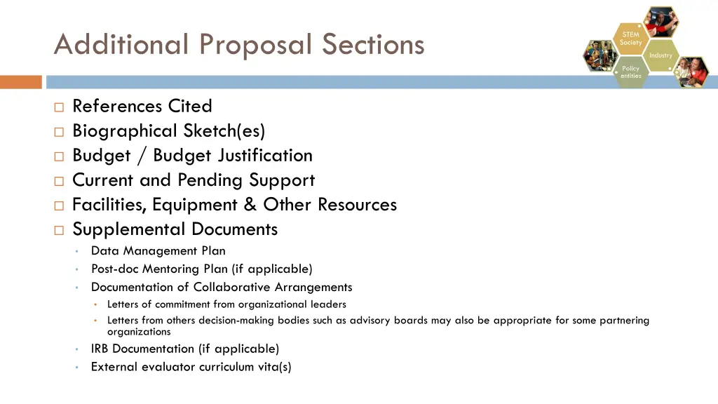 additional proposal sections