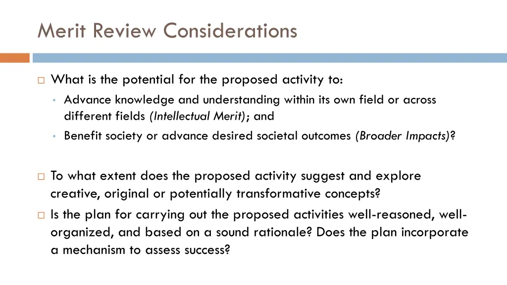merit review considerations
