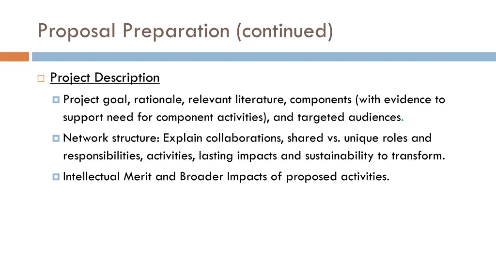 proposal preparation continued