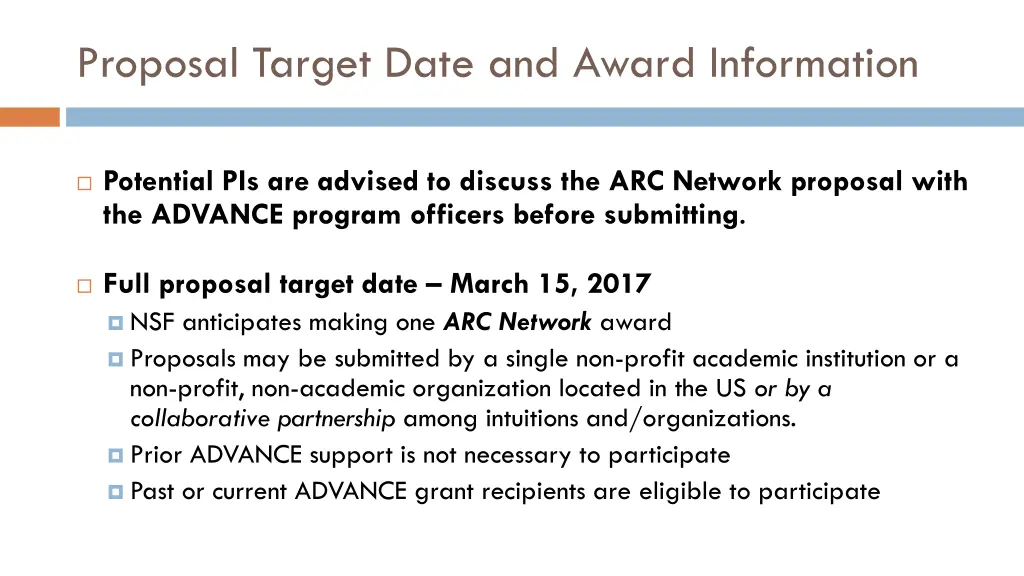 proposal target date and award information