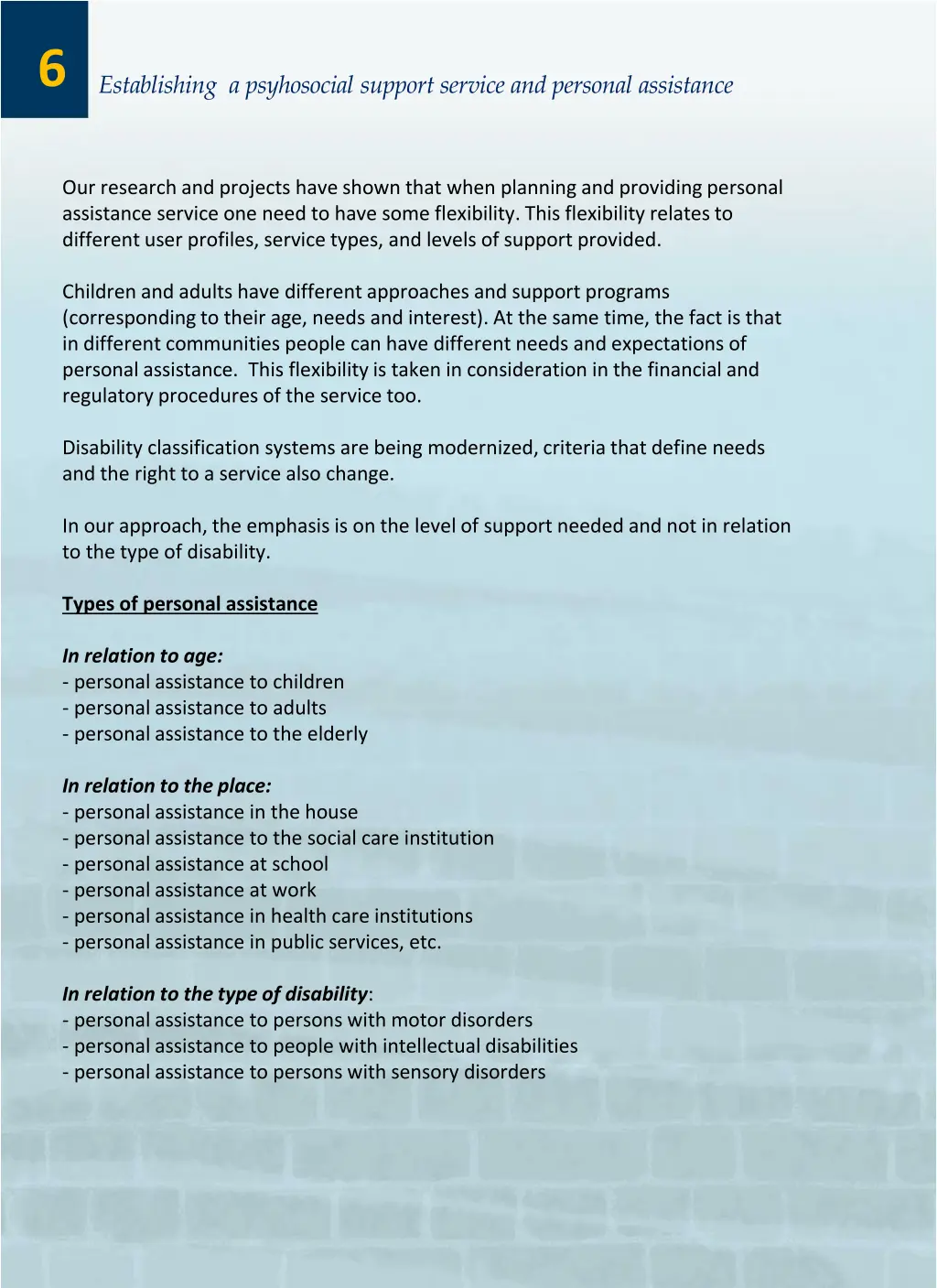 establishing a psyhosocial support service