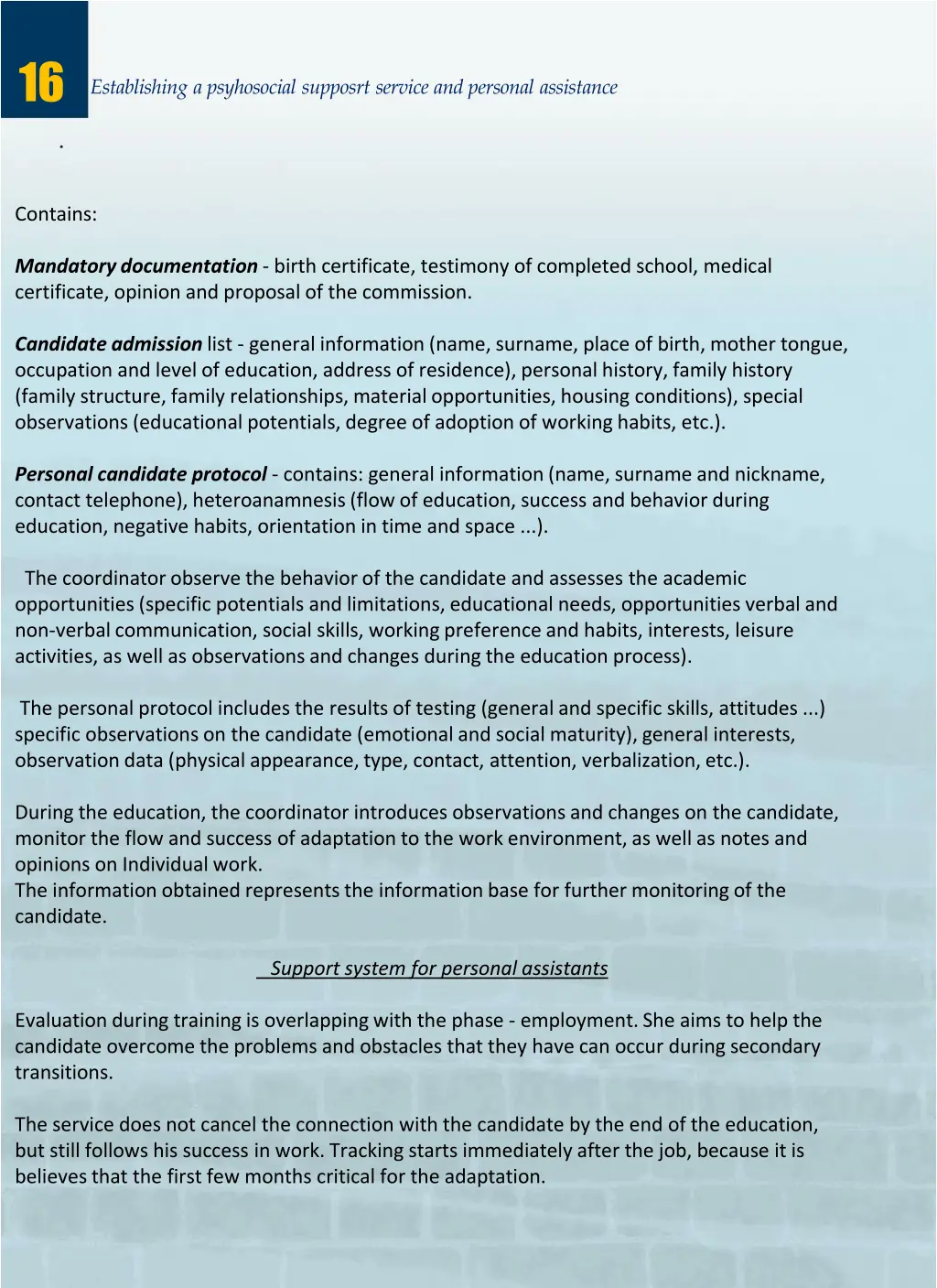 establishing a psyhosocial supposrt service 7