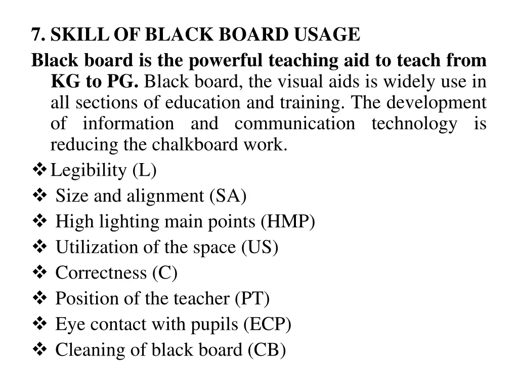 7 skillof black board usage black board