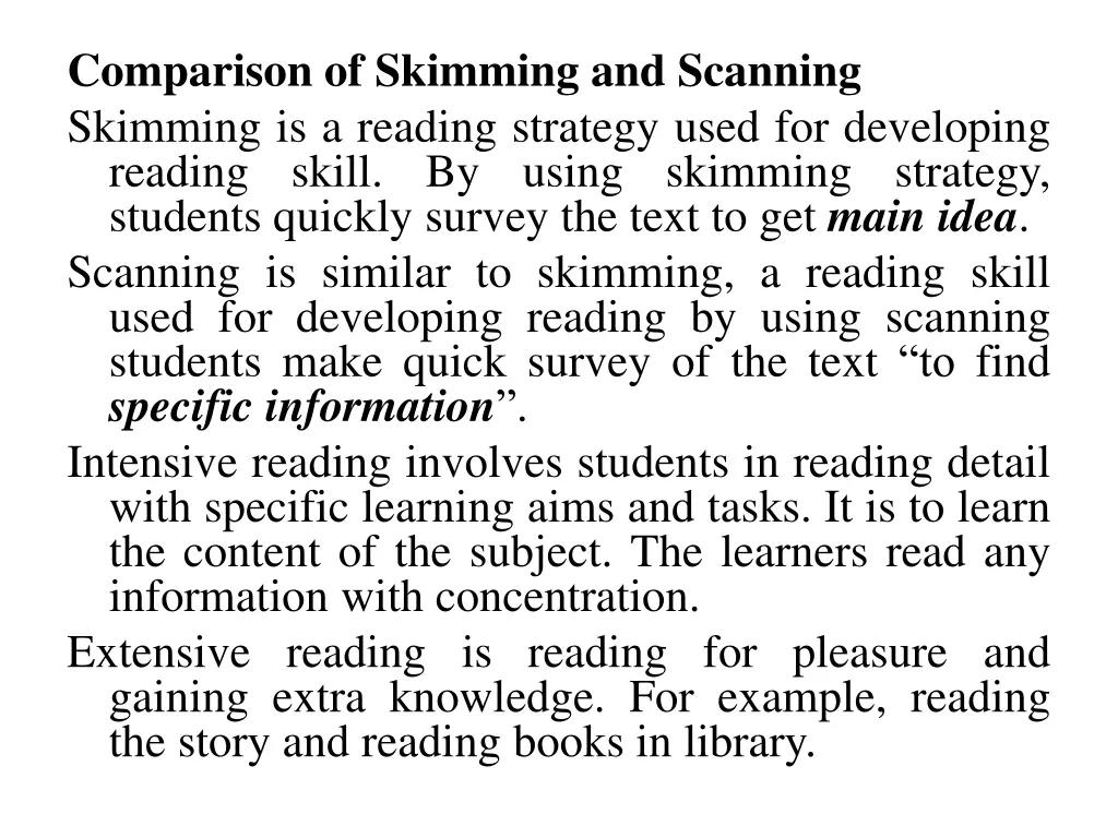 comparison of skimming and scanning skimming