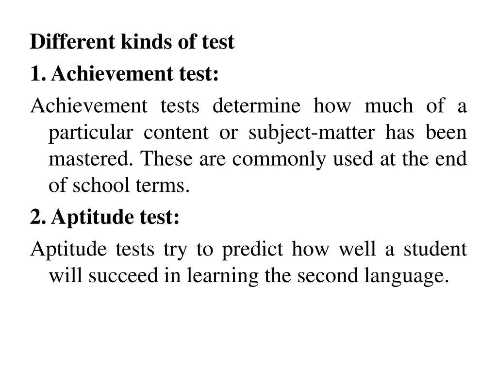 different kinds of test 1 achievement test