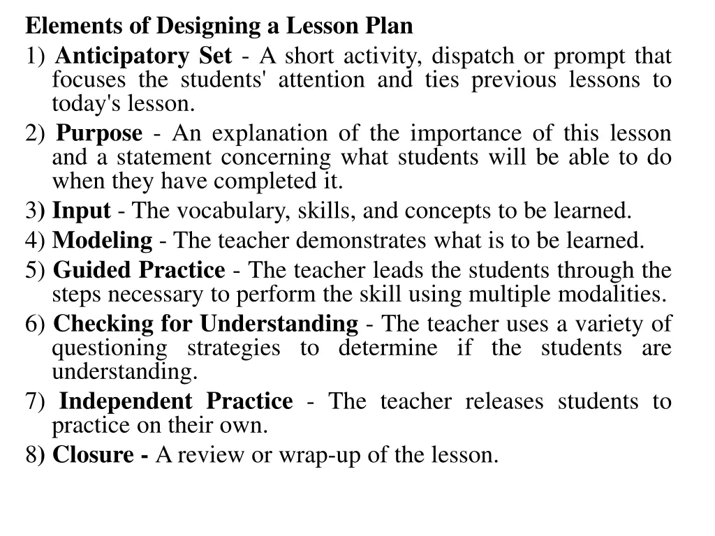 elements of designing a lesson plan