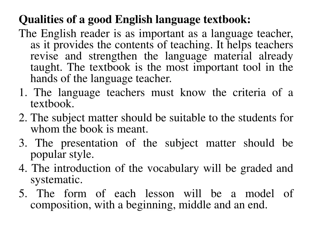 qualities of a good english language textbook