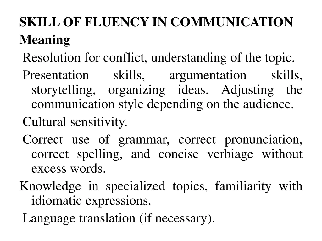 skillof fluency in communication meaning