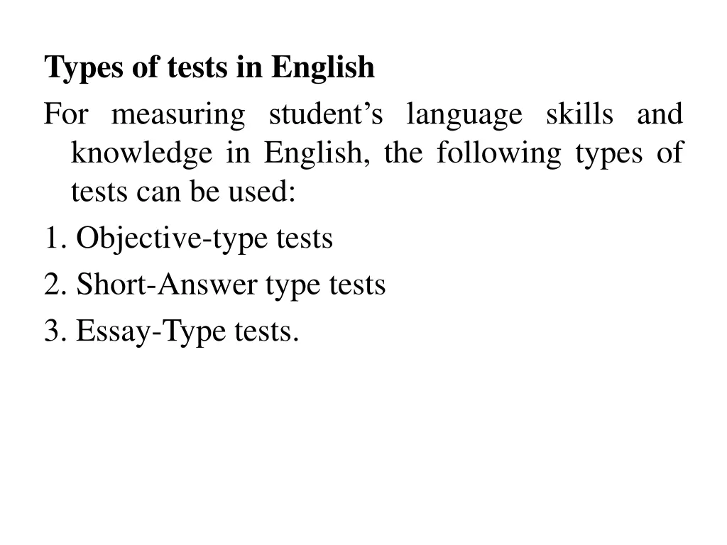 types of tests in english for measuring student