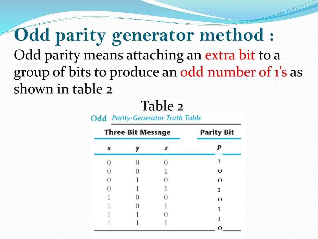 odd parity generator method odd parity means