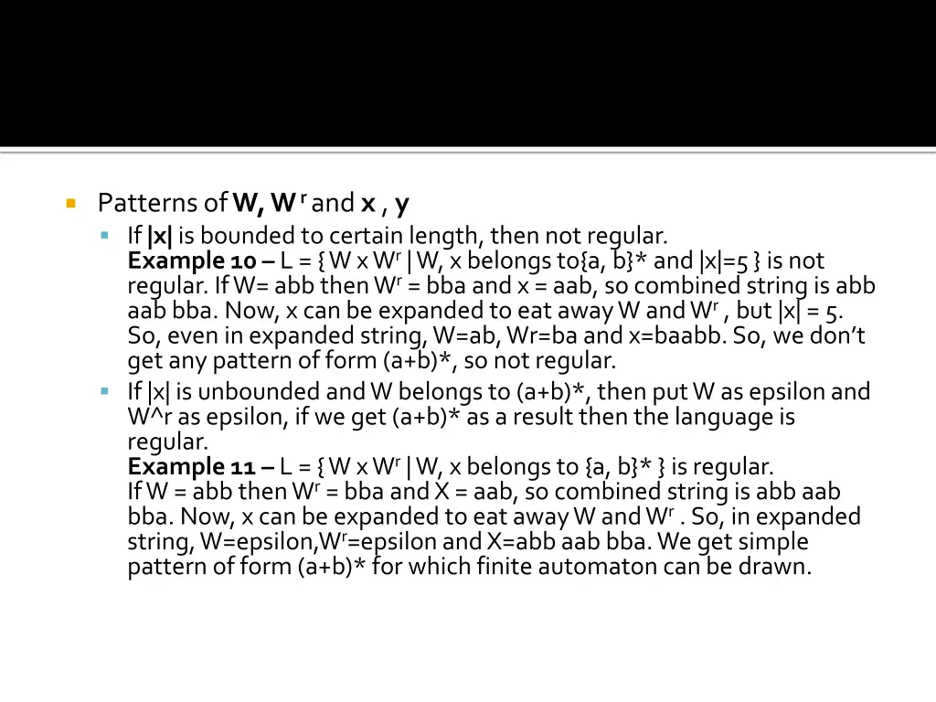 patterns of w w r and x y if x is bounded