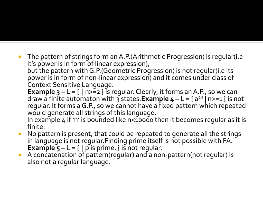 the pattern of strings form an a p arithmetic