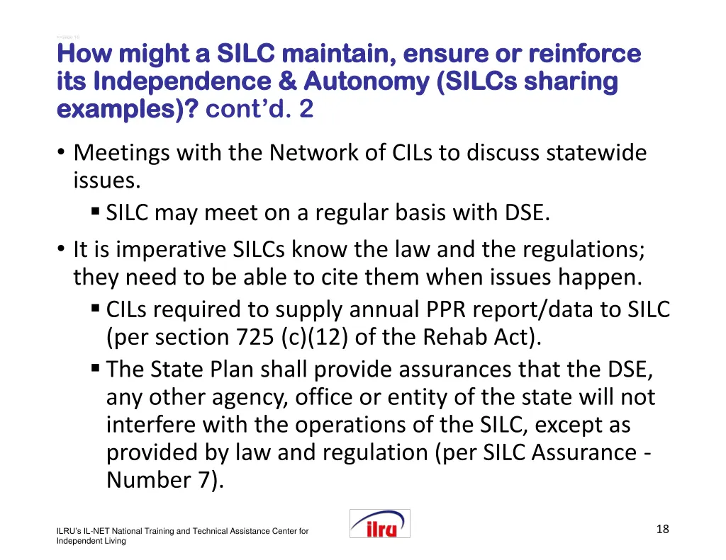 slide 18 how might a silc maintain ensure