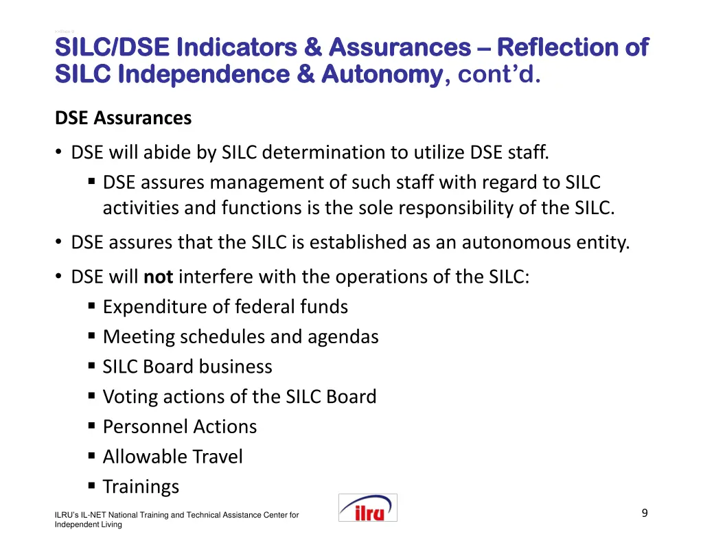slide 9 silc dse indicators assurances silc