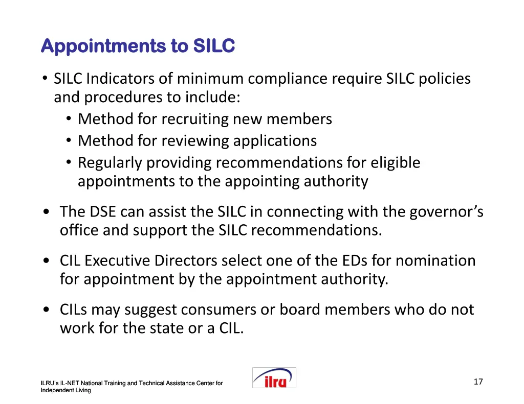 slide 17 appointments to silc appointments to silc