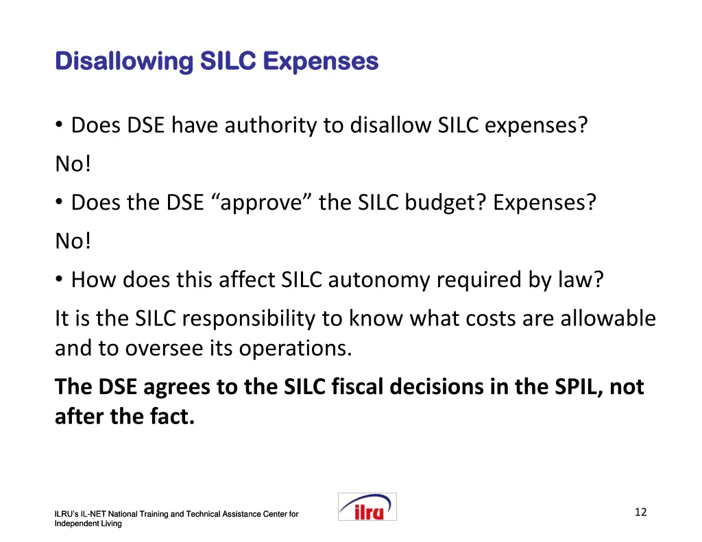 slide slide 12 disallowing silc expenses