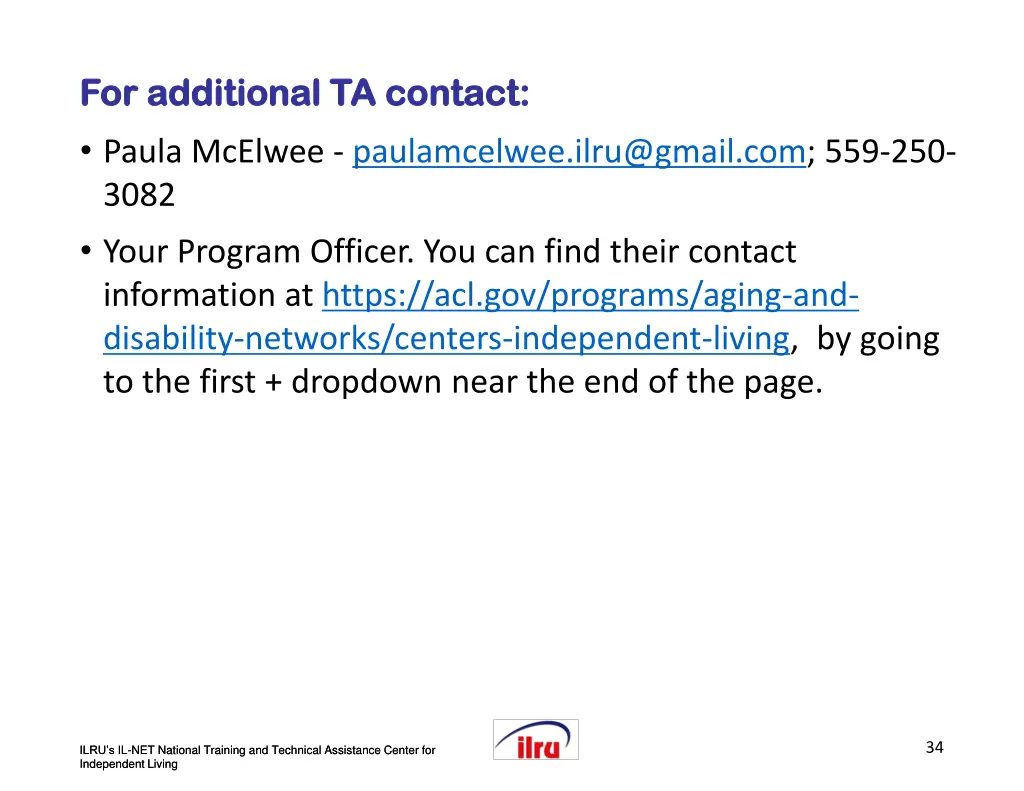slide slide 34 for additional ta contact