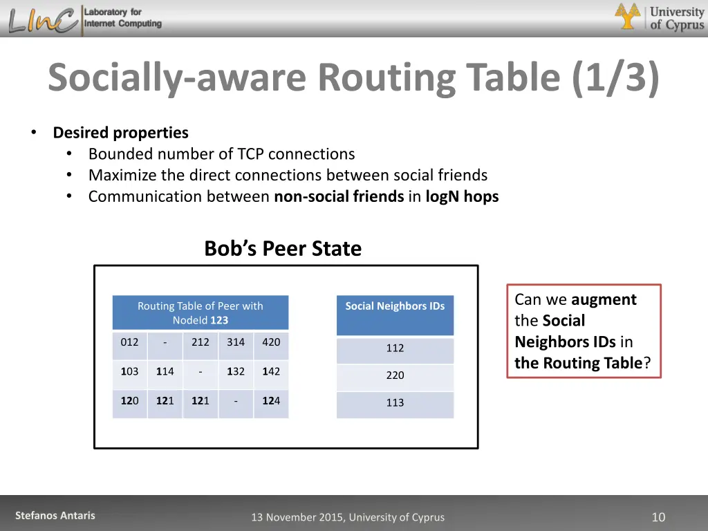socially aware routing table 1 3