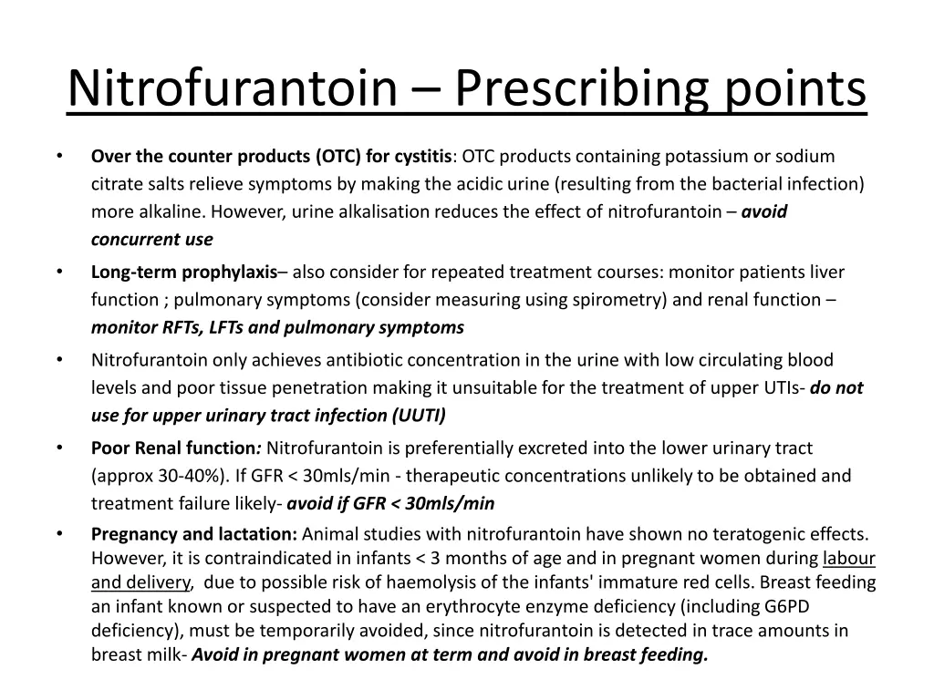 nitrofurantoin prescribing points