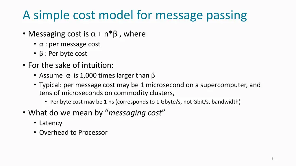 a simple cost model for message passing