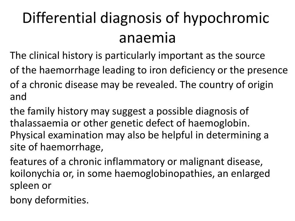 differential diagnosis of hypochromic anaemia