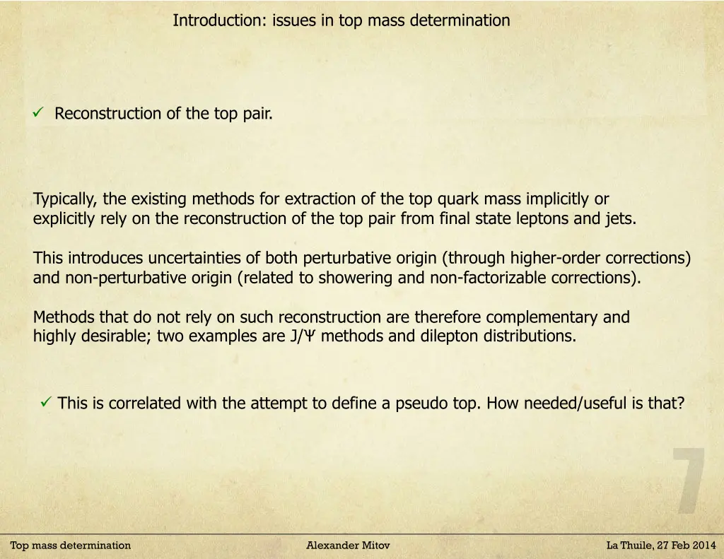 introduction issues in top mass determination 1