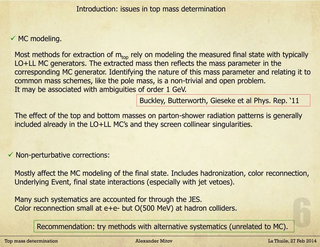 introduction issues in top mass determination