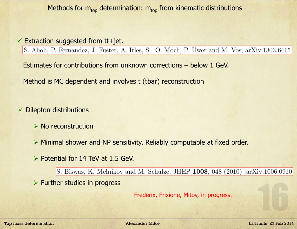 methods for m top determination m top from 1