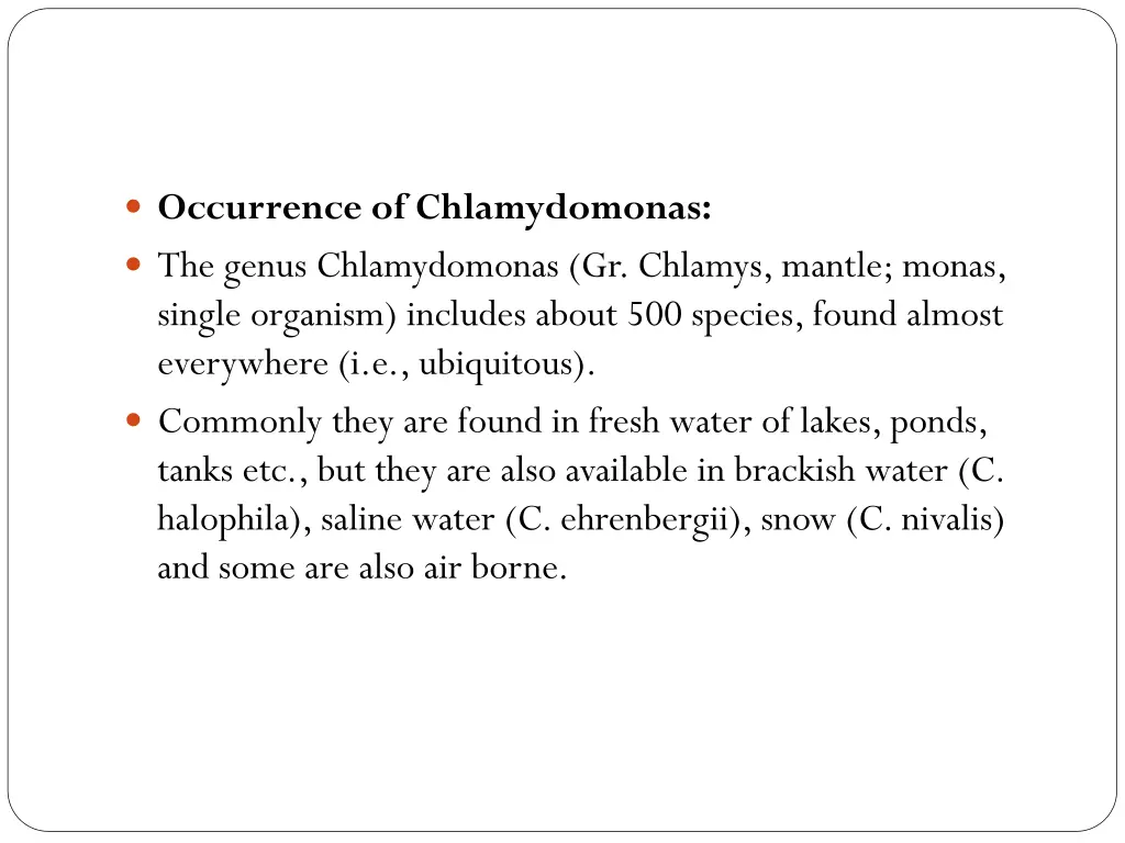 occurrence of chlamydomonas the genus