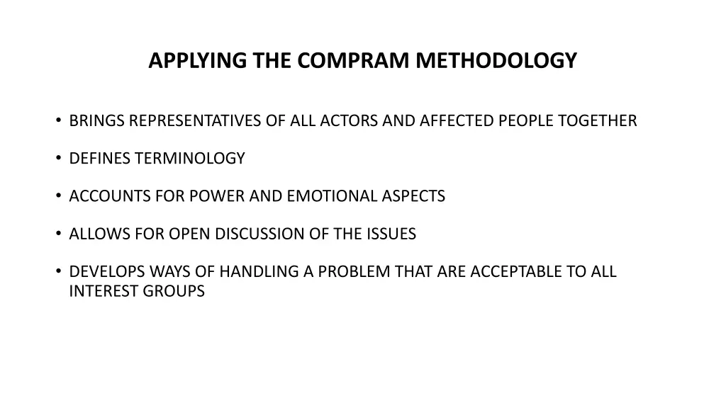 applying the compram methodology