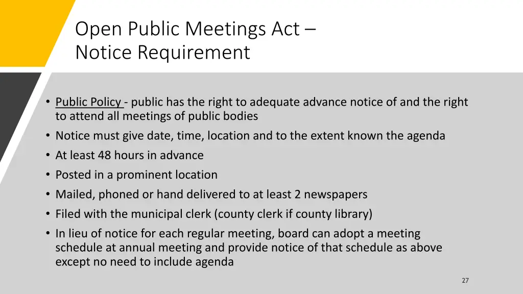 open public meetings act notice requirement