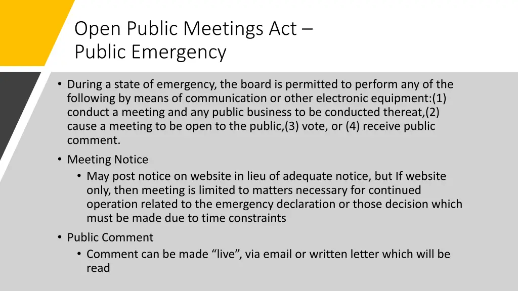 open public meetings act public emergency