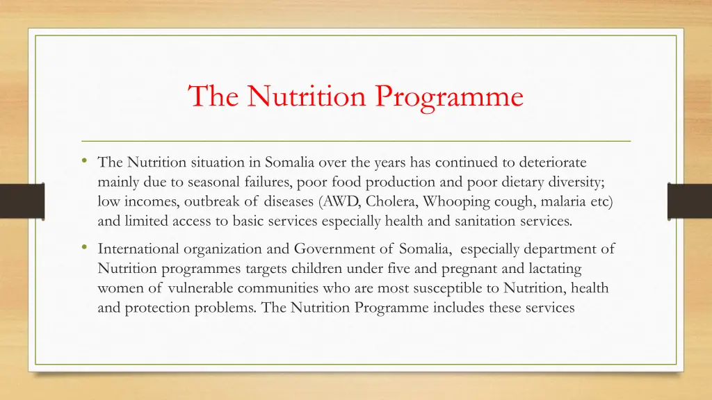 the nutrition programme