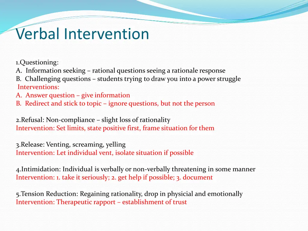 verbal intervention